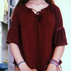 Burgundy trumpet sleeve shirt